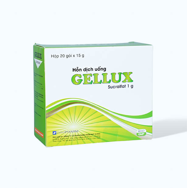 Hỗn dịch uống Gellux 15g trị viêm loét dạ dày, tá tràng trào ngược dạ dày thực quản (20 gói x 15g)