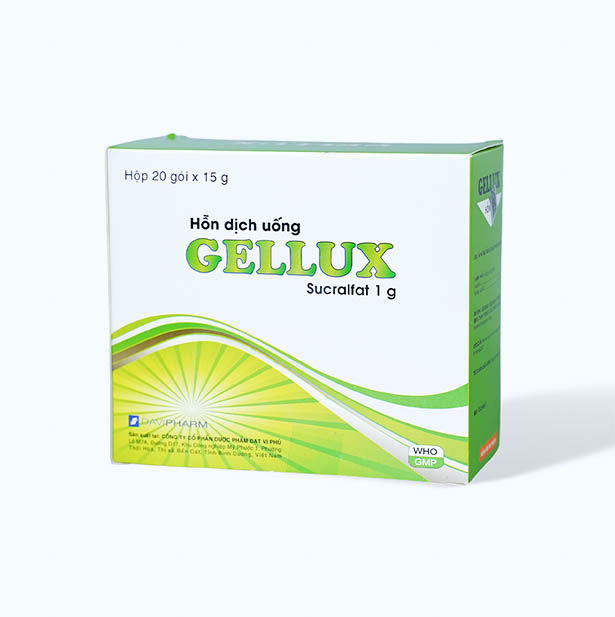 Hỗn dịch uống Gellux 15g trị viêm loét dạ dày, tá tràng trào ngược dạ dày thực quản (20 gói x 15g)