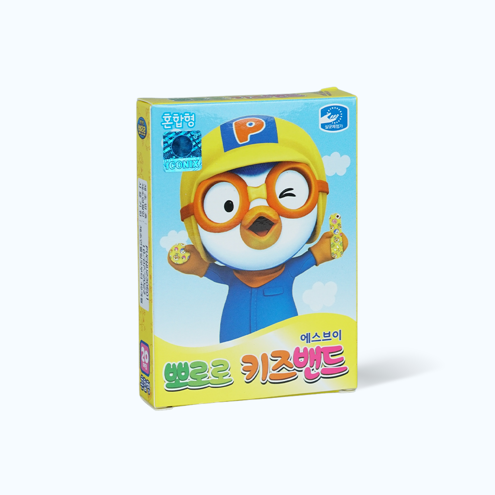 Băng cá nhân trẻ em in hình Pororo KIDS BAND bảo vệ vết thương hở 4 size (Hộp 20 miếng)