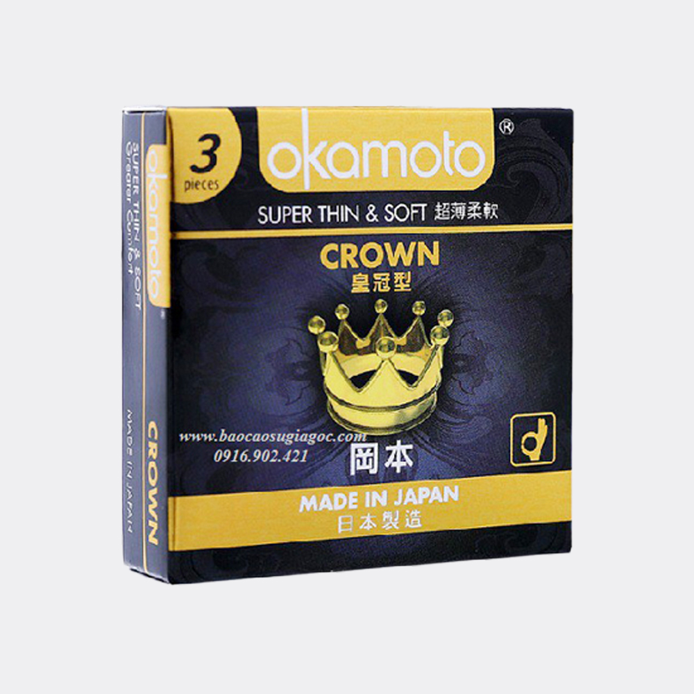 Bao Cao Su OKAMOTO Crown Kích Cở Nhỏ  Siêu Mỏng Và Mềm Mại (hộp 3 cái)