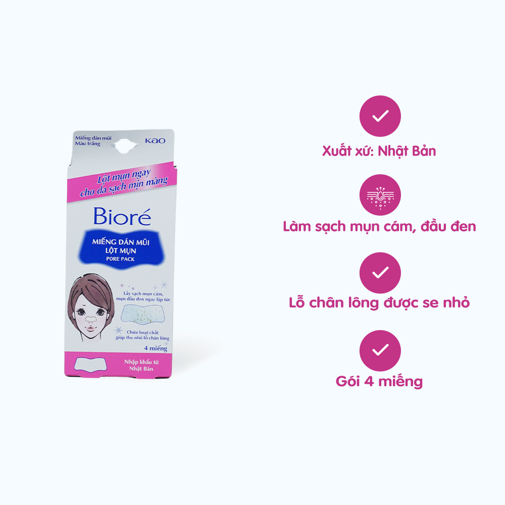 Miếng Dán Mũi Lột Mụn BIORÉ Pore Pack Không Hương (Hộp 4 Miếng)