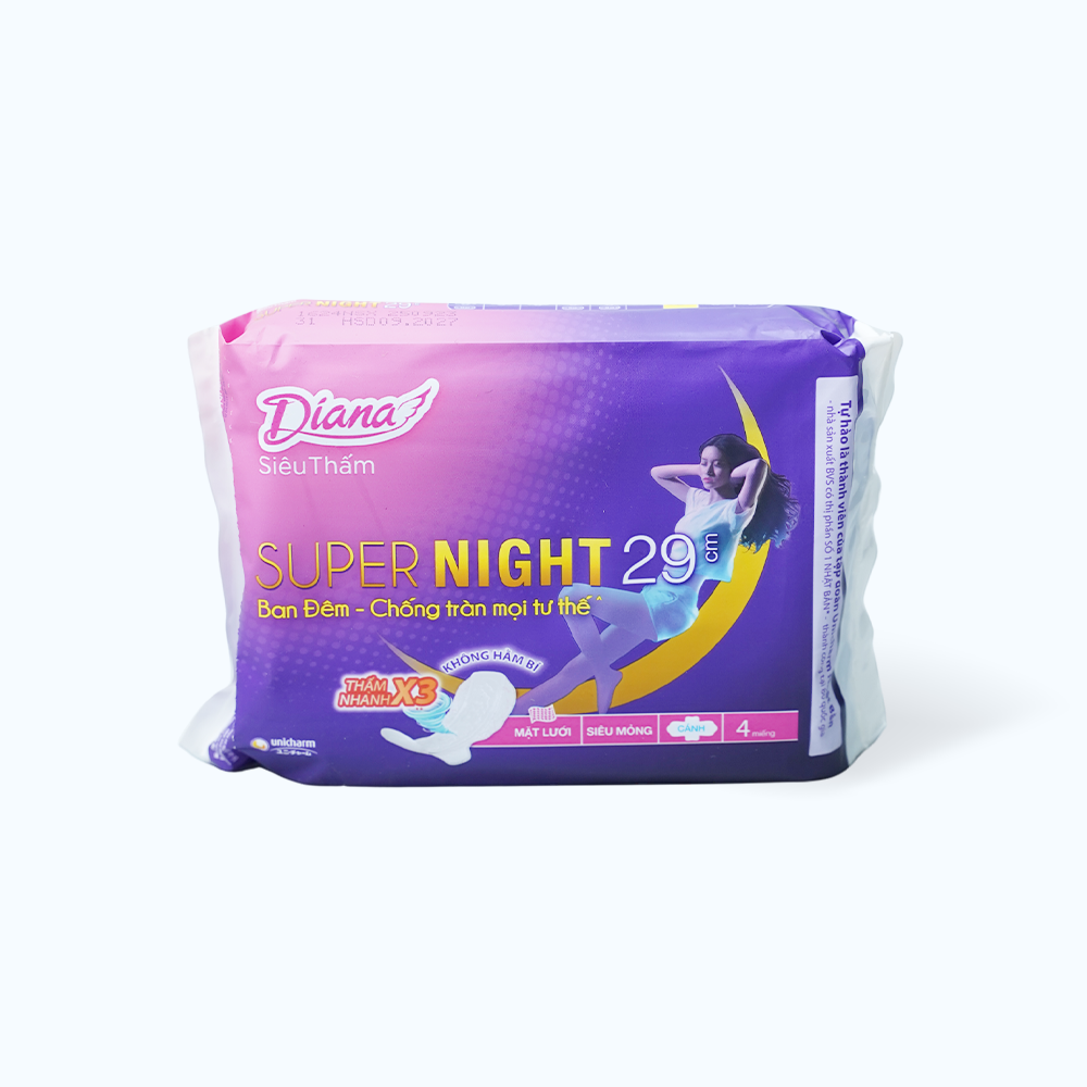 Băng vệ sinh ban đêm Diana Super Night 29cm (4 miếng/gói)