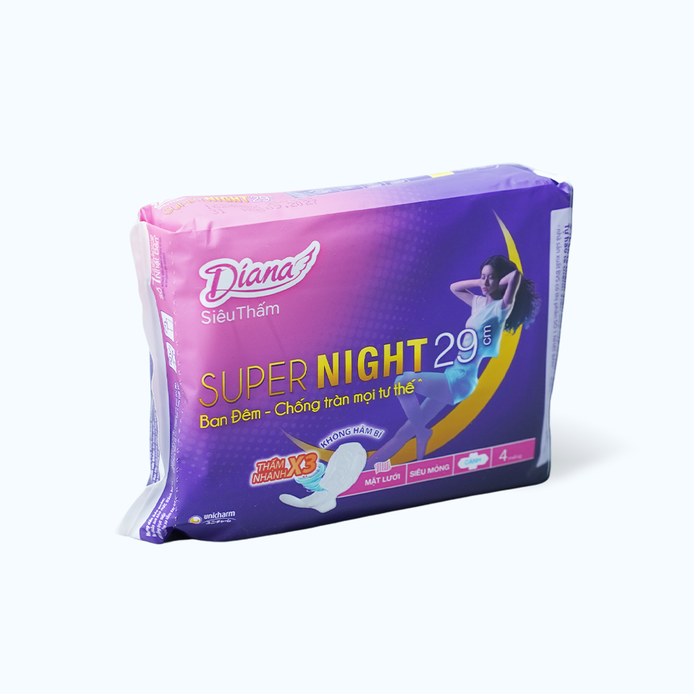 Băng vệ sinh ban đêm Diana Super Night 29cm (4 miếng/gói)