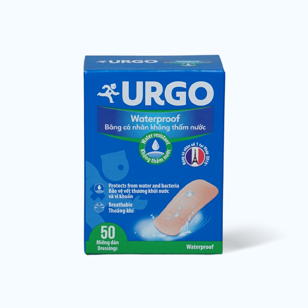 Băng cá nhân không thấm nước URGO Waterproof bảo vệ vết thương khỏi nước và vi khuẩn (Hộp 50 miếng)