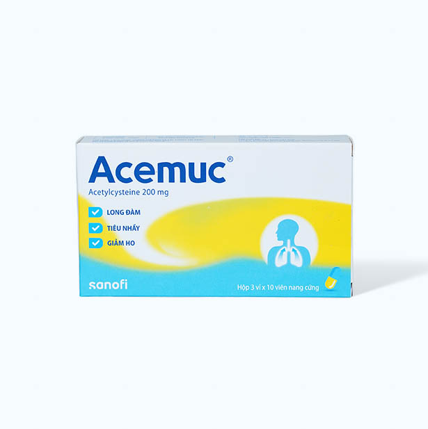 Viên nang Acemuc 200mg tiêu nhầy, loãng đàm, giảm ho (3 vỉ x 10 viên)