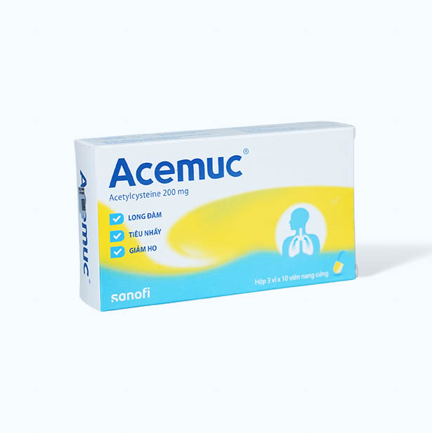 Viên nang Acemuc 200mg tiêu nhầy, loãng đàm, giảm ho (3 vỉ x 10 viên)