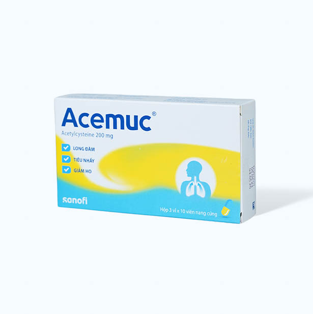 Viên nang Acemuc 200mg tiêu nhầy, loãng đàm, giảm ho (3 vỉ x 10 viên)