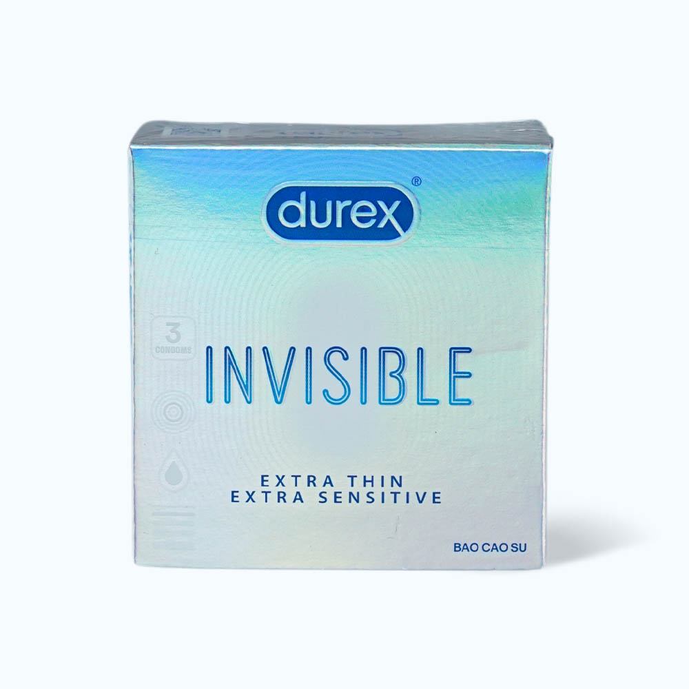 Bao cao su DUREX Invisible Extra Thin Extra Sensitive siêu mỏng, vừa vặn và ôm sát (hộp 3 cái)