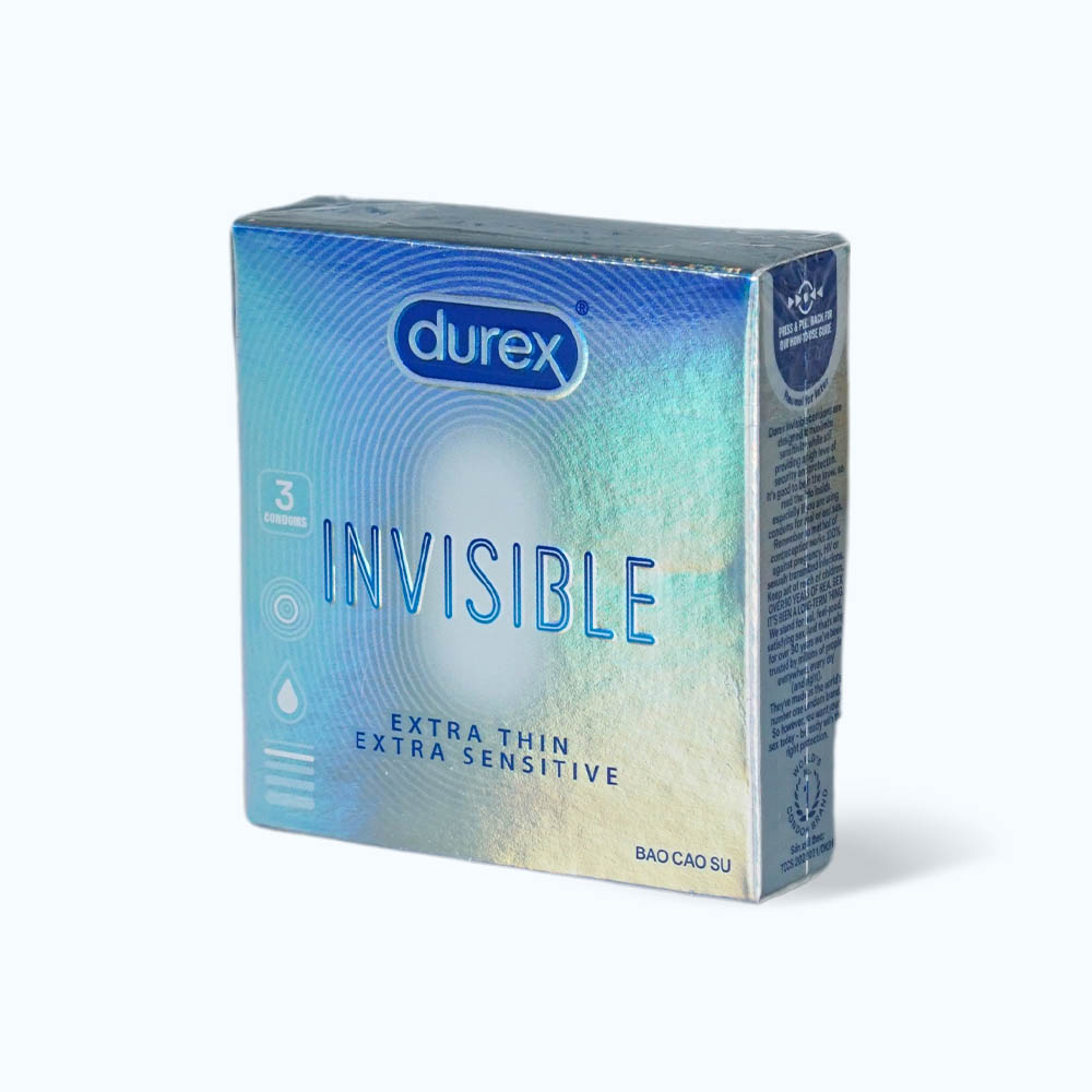Bao cao su DUREX Invisible Extra Thin Extra Sensitive siêu mỏng, vừa vặn và ôm sát (hộp 3 cái)