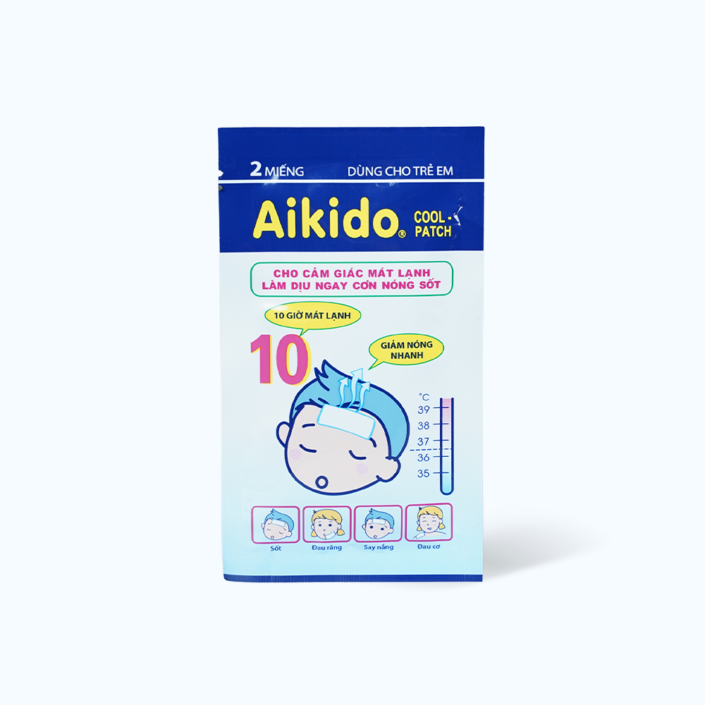 Miếng dán chườm lạnh, hạ sốt nhanh Aikido Gel Cool Patch (2 miếng/gói)