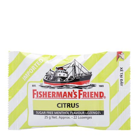 Kẹo cay con tàu FISHERMAN'S FRIEND không đường hỗ trợ thông cổ mát họng vị cam chanh (25g)