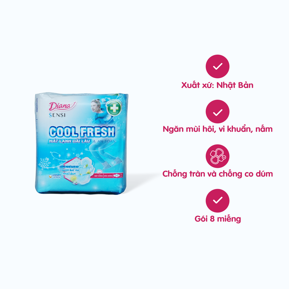 Băng vệ sinh siêu mỏng cánh mát lạnh Diana Sensi Cool Fresh (8 miếng/gói)