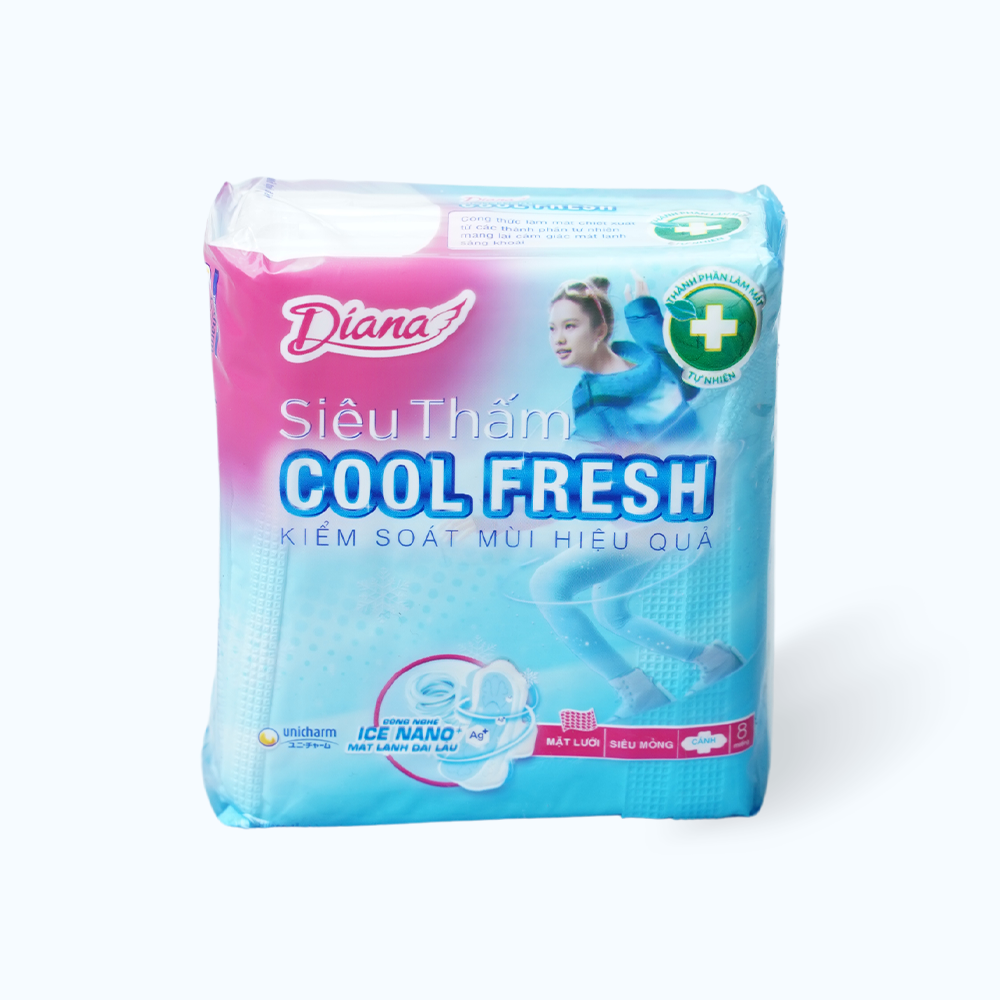 Băng vệ sinh Diana Sensi Cool Fresh Siêu thấm có cánh 23cm (8 miếng)