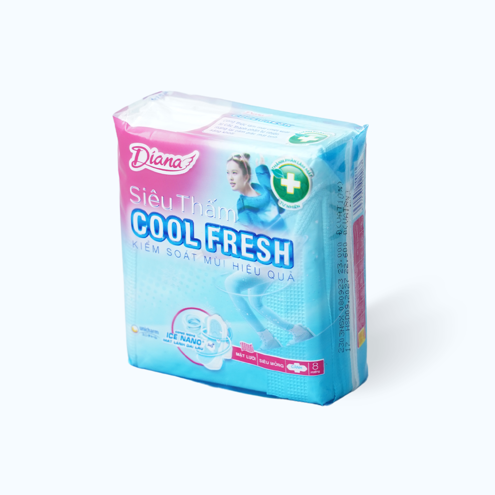 Băng vệ sinh Diana Sensi Cool Fresh Siêu thấm có cánh 23cm (8 miếng)