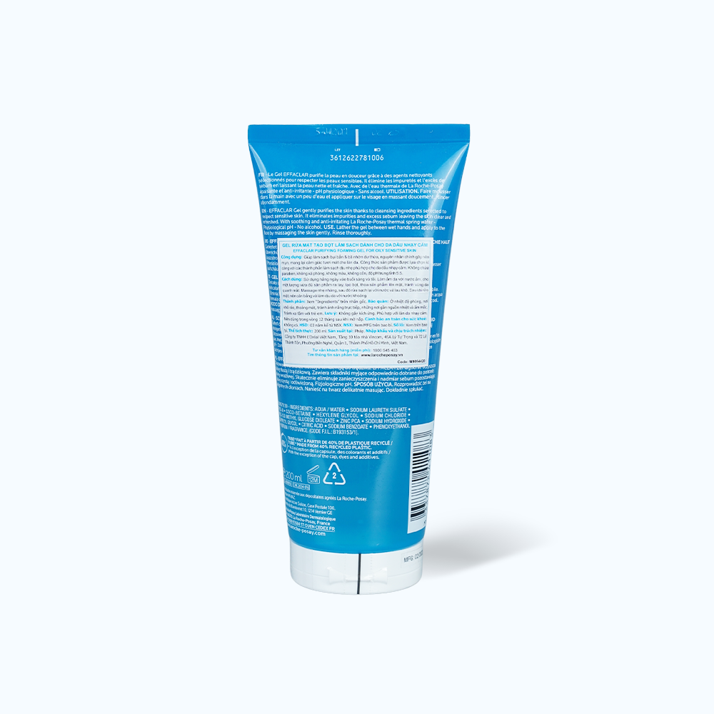 Gel rửa mặt LA ROCHE POSAY Effaclar Purifying For Oily Sensitive Skin cho da dầu nhạy cảm (200ml)