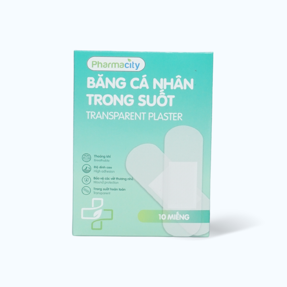 Băng dán cá nhân Pharmacity trong suốt bảo vệ vết thương hở (10 miếng/gói)