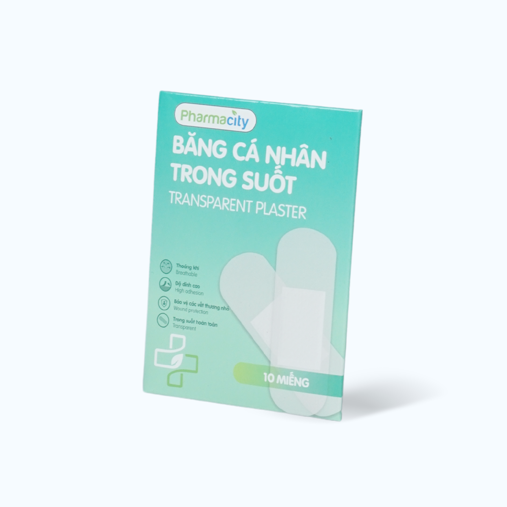 Băng dán cá nhân Pharmacity trong suốt bảo vệ vết thương hở (10 miếng/gói)