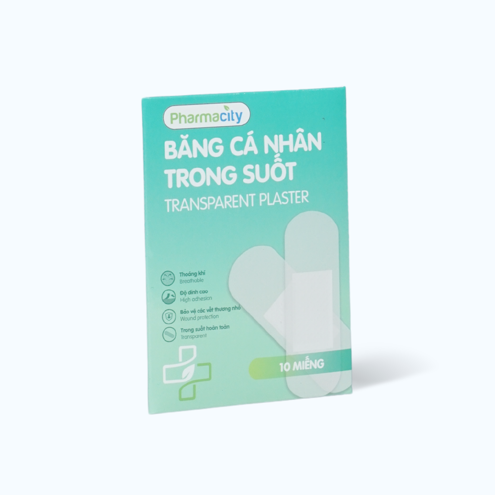 Băng dán cá nhân Pharmacity trong suốt bảo vệ vết thương hở (10 miếng/gói)