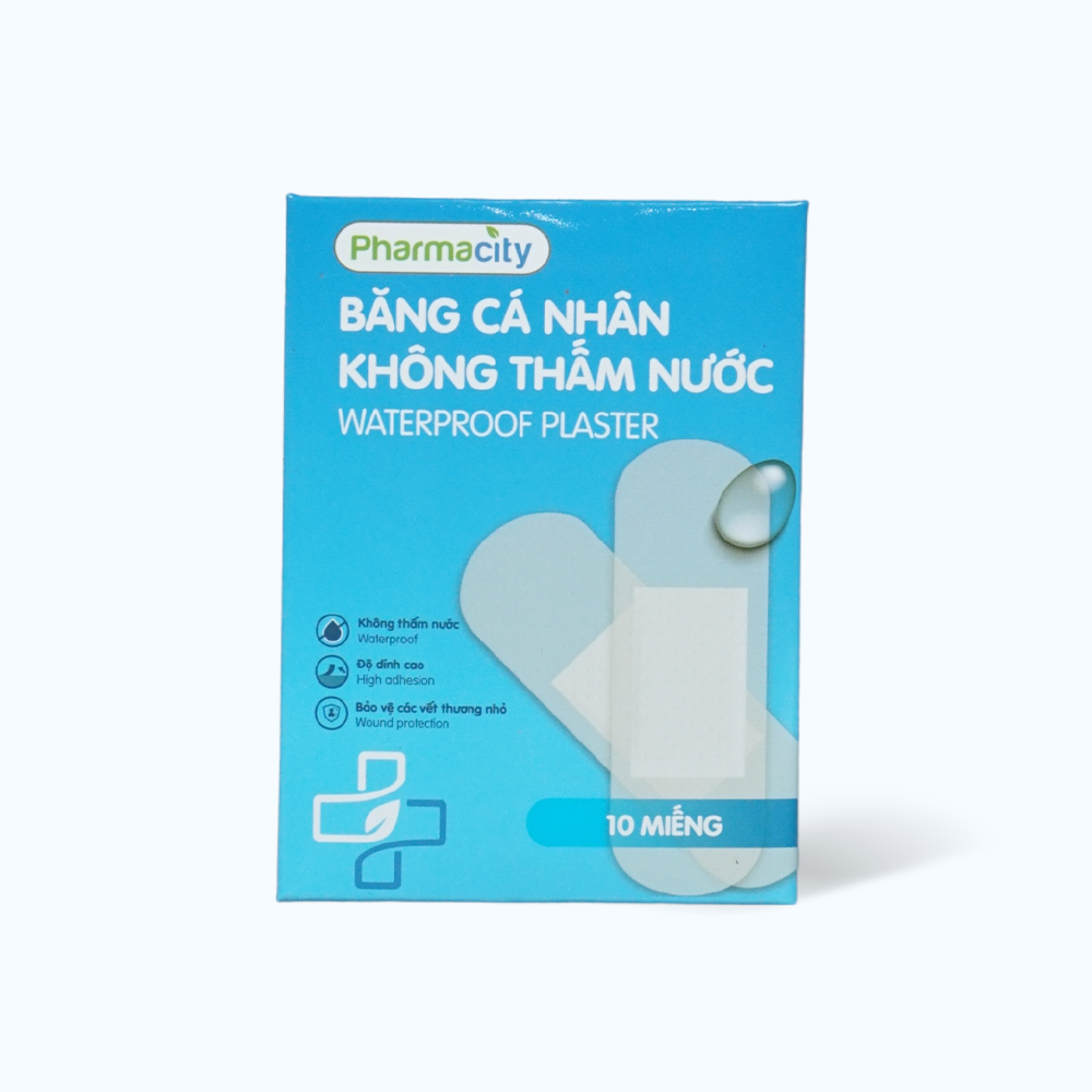 Băng dán cá nhân Pharmacity không thấm nước bảo vệ vết thương hở (10 miếng/gói)