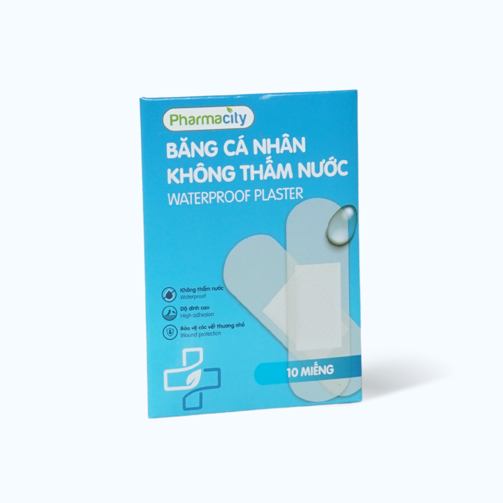 Băng dán cá nhân Pharmacity không thấm nước bảo vệ vết thương hở (10 miếng/gói)