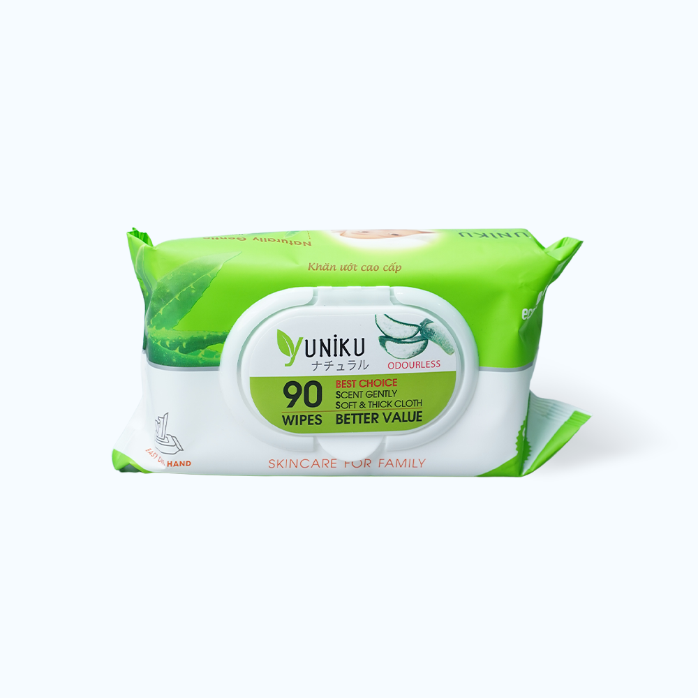 Khăn ướt không mùi Yuniku Aloe Vera (90 tờ/gói)