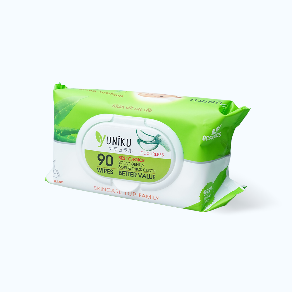 Khăn ướt không mùi Yuniku Aloe Vera (90 tờ/gói)