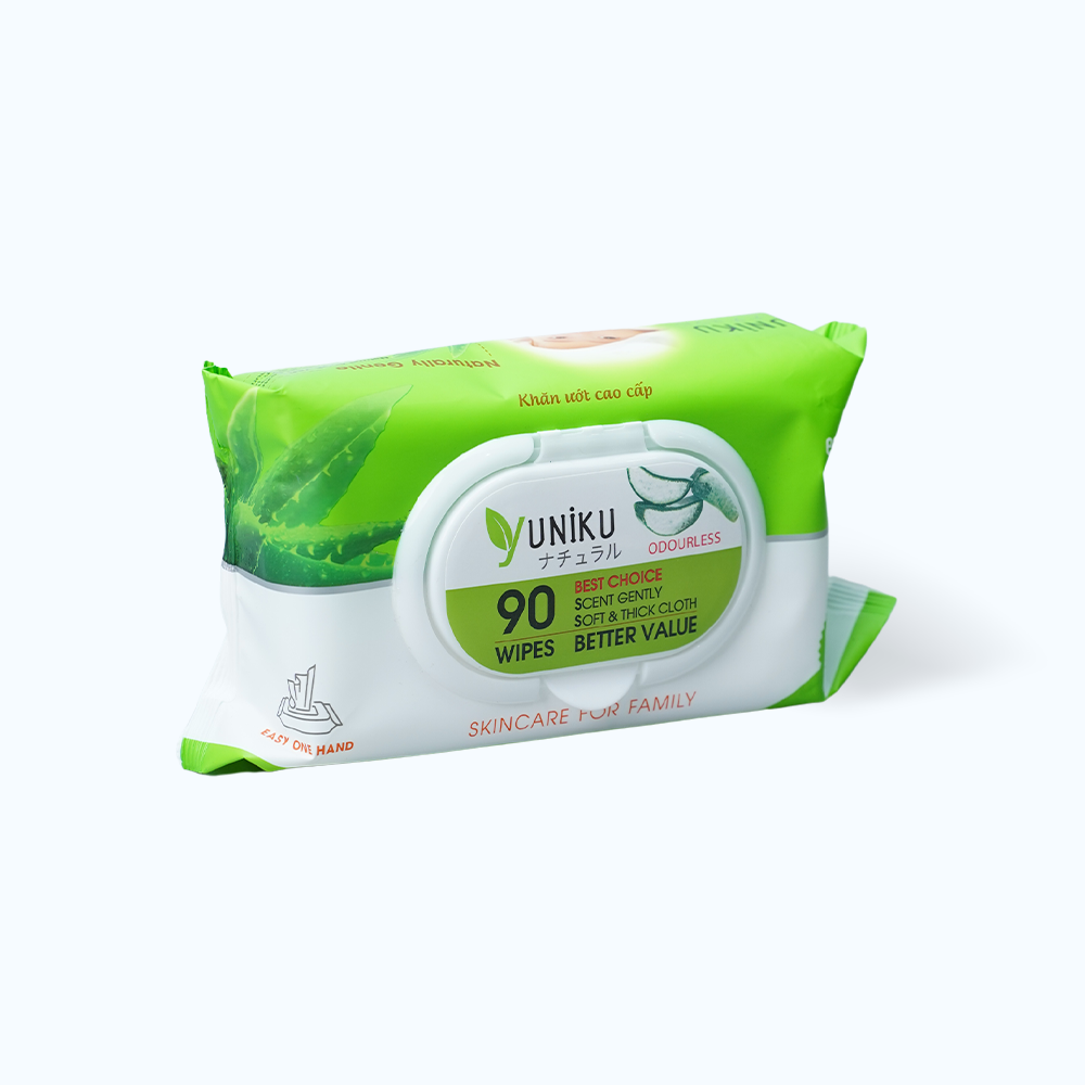 Khăn ướt không mùi Yuniku Aloe Vera (90 tờ/gói)