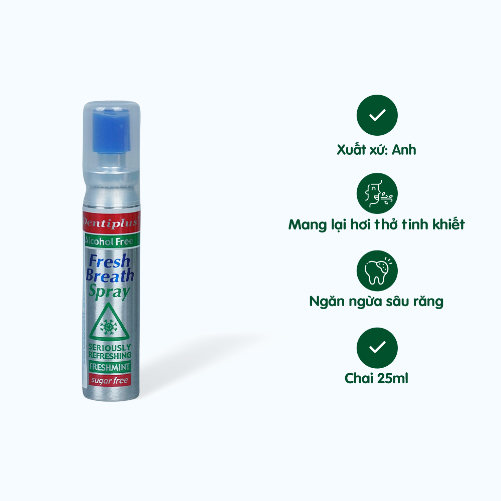 Xịt Thơm Miệng DENTIPLUS Hiệu Quả Gấp Đôi chai (25ml)