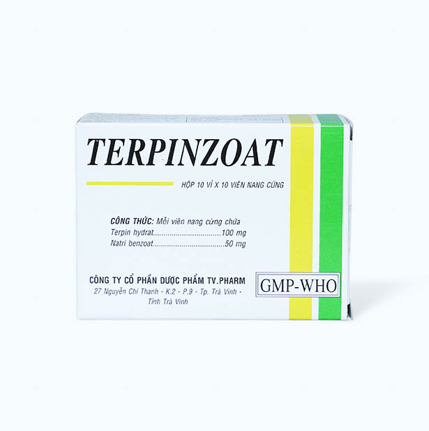 Viên nang Terpinzoat 100mg/50mg trị ho, long đờm trong viêm phế quản cấp, mãn tính (10 vỉ x 10 viên)