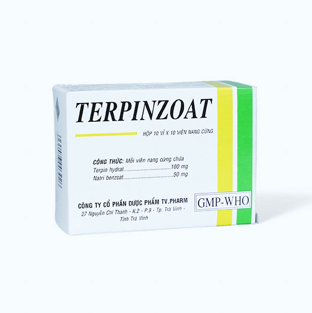 Viên nang Terpinzoat 100mg/50mg trị ho, long đờm trong viêm phế quản cấp, mãn tính (10 vỉ x 10 viên)