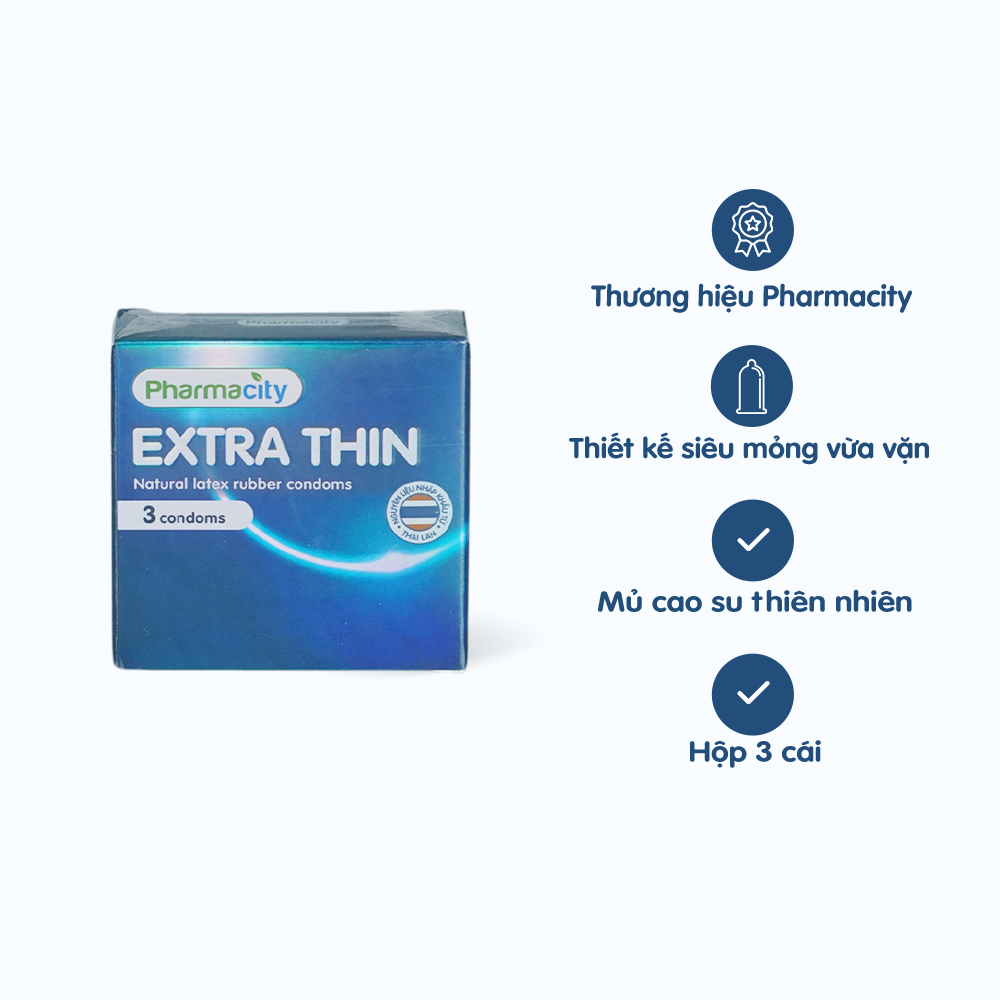Bao cao su siêu mỏng Pharmacity Extra Thin (3 cái/hộp)