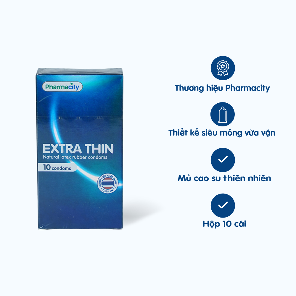 Bao cao su siêu mỏng Pharmacity Extra Thin (10 cái/hộp)