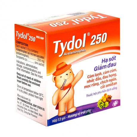 Gói bột Tydol 250mg giảm đau từ nhẹ đến vừa và hạ sốt (hộp 12 gói)