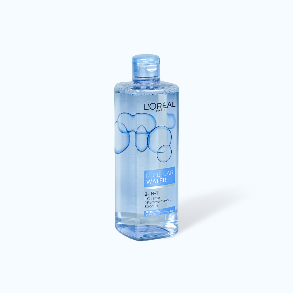 Nước Tẩy Trang L'OREAL Micellar Water 3-in-1 Refreshing Even For Sensitive Skin Tươi Mát Cho Da Dầu, Hỗn Hợp (Chai 400ml)