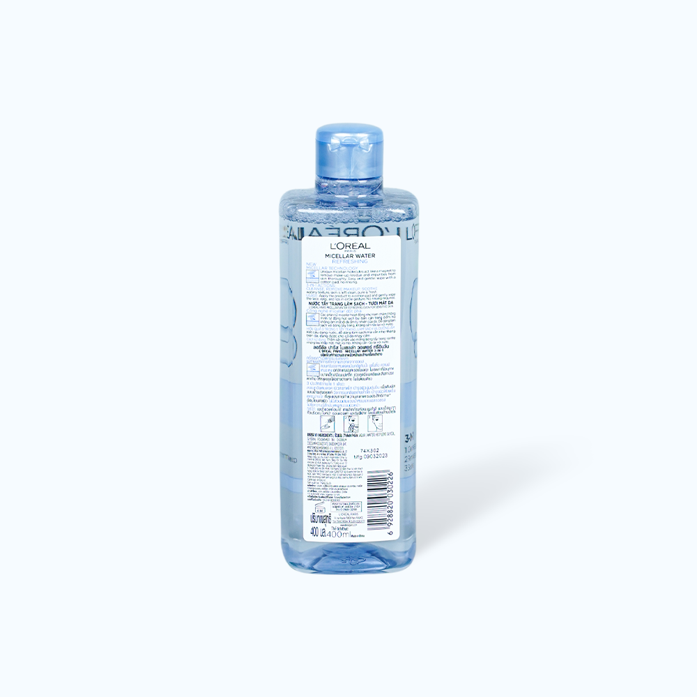 Nước Tẩy Trang L'OREAL Micellar Water 3-in-1 Refreshing Even For Sensitive Skin làm sạch da cho da nhạy cảm (400ml)