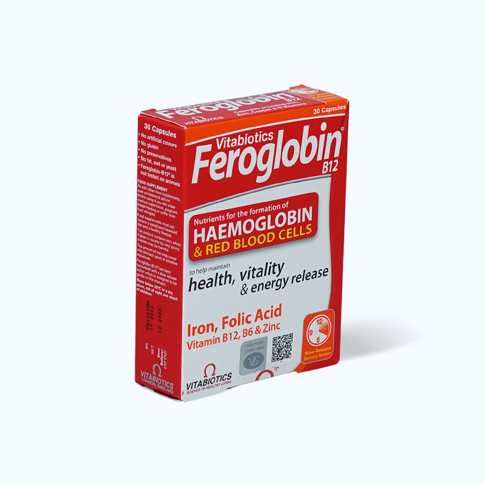 Viên uống Feroglobin B12 Vitabiotics hỗ trợ tăng khả năng tạo máu, tăng cường sức khỏe (Hộp 30 viên)