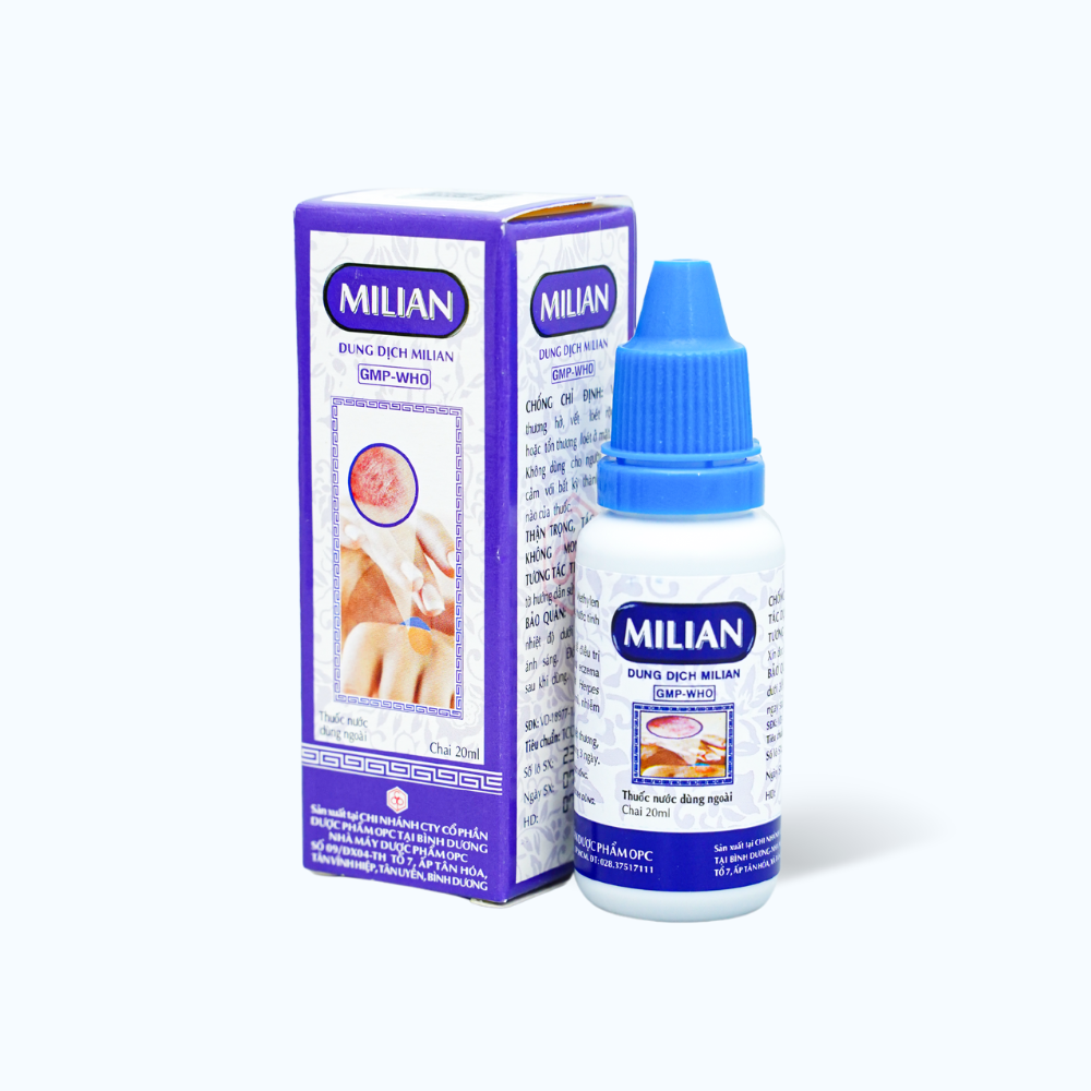 Dung dịch dùng ngoài Milian trị bệnh ngoài da như herpes simplex, chốc đầu, viêm da (chai 20ml)