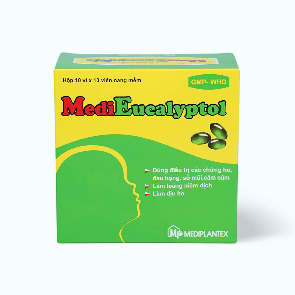 Viên nang Medi Eucalyptol Oval điều trị các chứng ho, đau họng, sổ mũi, cảm cúm (10 vỉ x 10 viên)