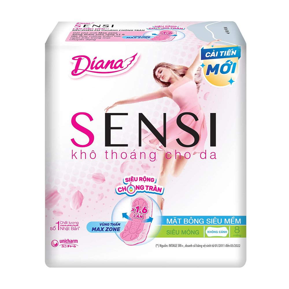 Băng vệ sinh Diana Sensi siêu mỏng không cánh (Gói 8 miếng)