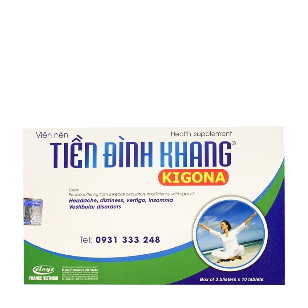 Viên uống Tiền Đình Khang Kigona hỗ trợ não (3 Vỉ X 10 Viên)