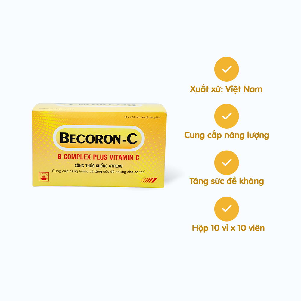 Viên nén Becoron C cung cấp năng lượng và tăng sức đề kháng (10 vỉ x 10 viên)