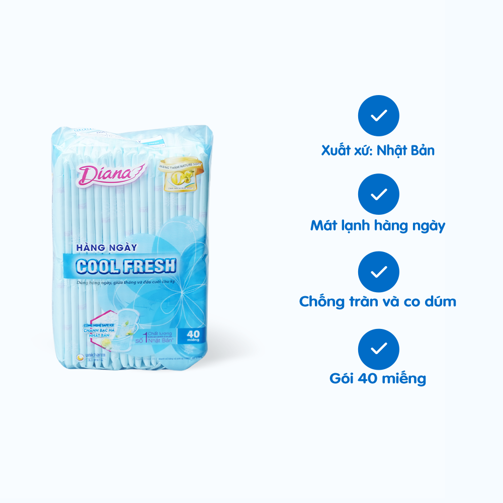 Băng vệ sinh mát lạnh hàng ngày Diana Sensi Cool Fresh (40 miếng/gói)