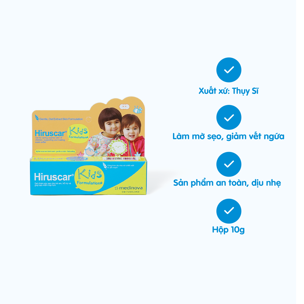 Gel HIRUSCAR Kids chăm sóc vùng da bị sẹo dành cho trẻ em (Tuýp 10g)