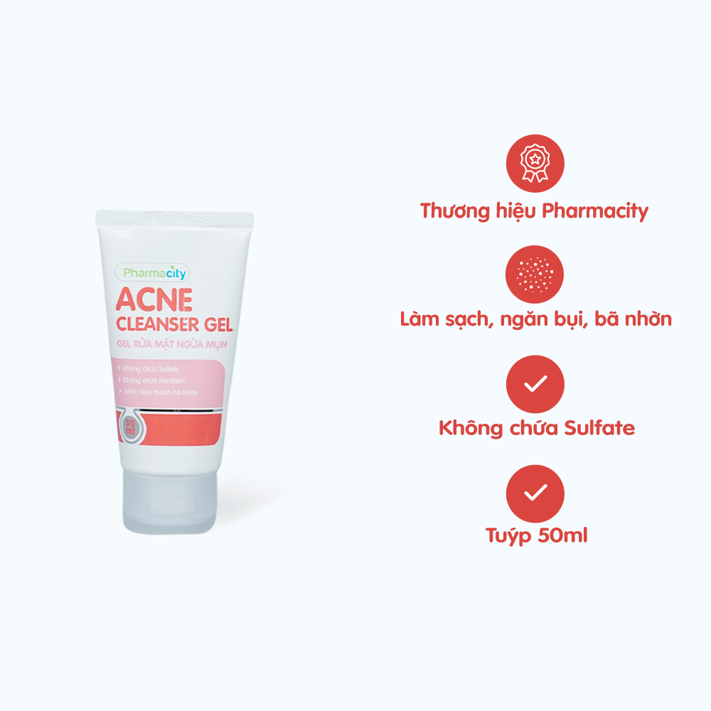 Gel rửa mặt ngừa mụn Pharmacity Acne Cleanser Gel (50ml)