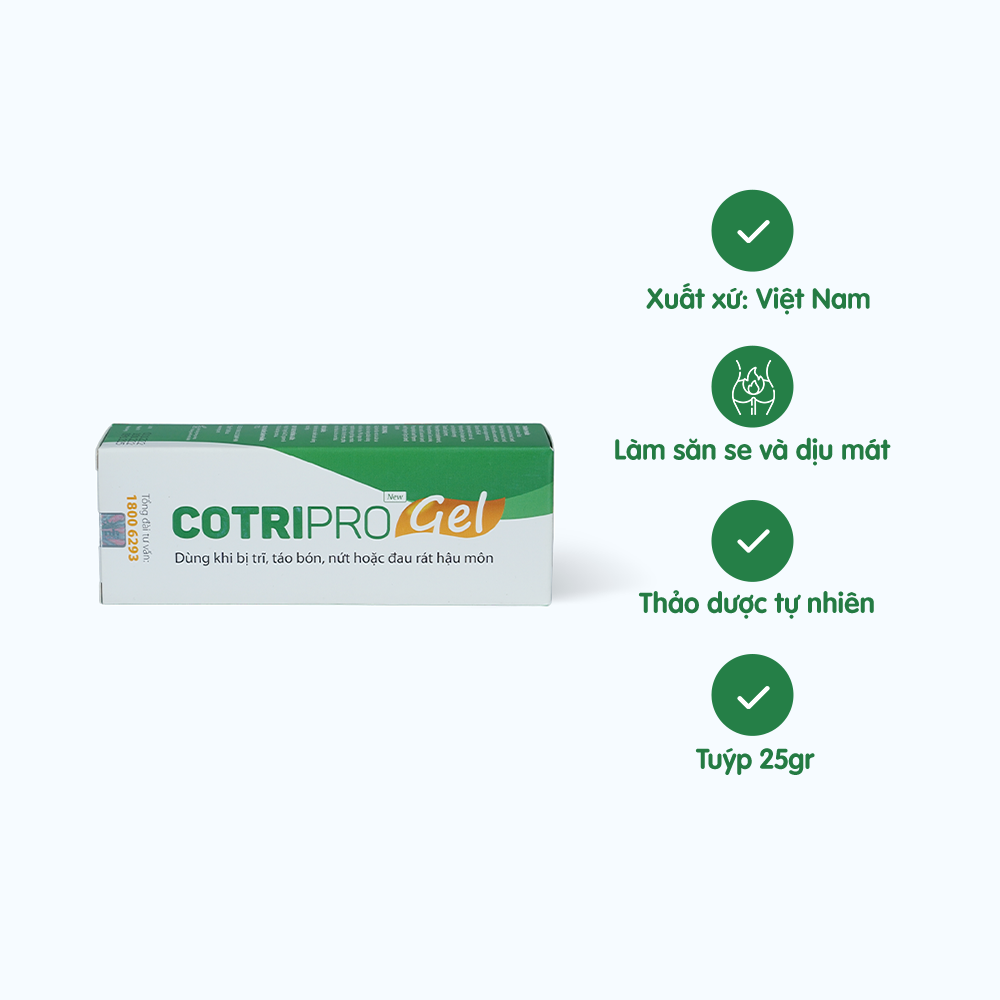 Gel bôi COTRIPRO hỗ trợ cho người bị trĩ, táo bón, nứt hoặc đau rát hậu môn (Tuýp 25g)