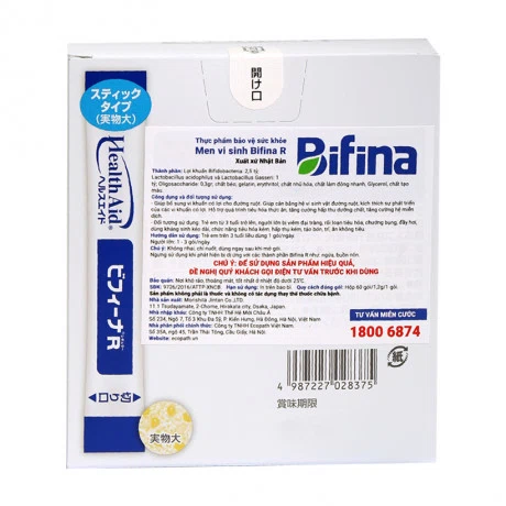 Bột uống Health Aid Bifina R bổ sung men vi sinh giảm rối loạn tiêu hóa, đại tràng (60 gói)