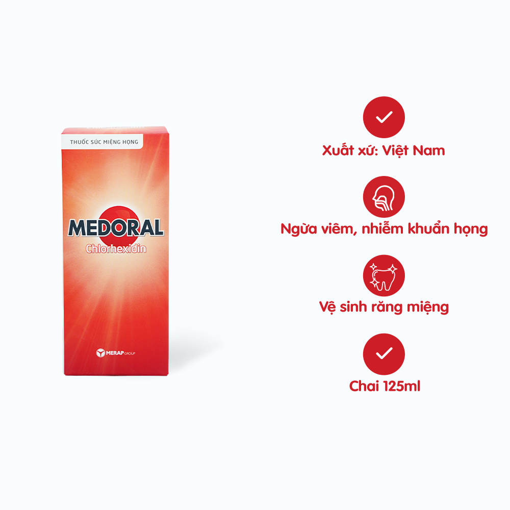 Dung dịch súc miệng họng Medoral 250ml hỗ trợ điều trị nhiễm khuẩn họng, loét miệng (chai 250ml)