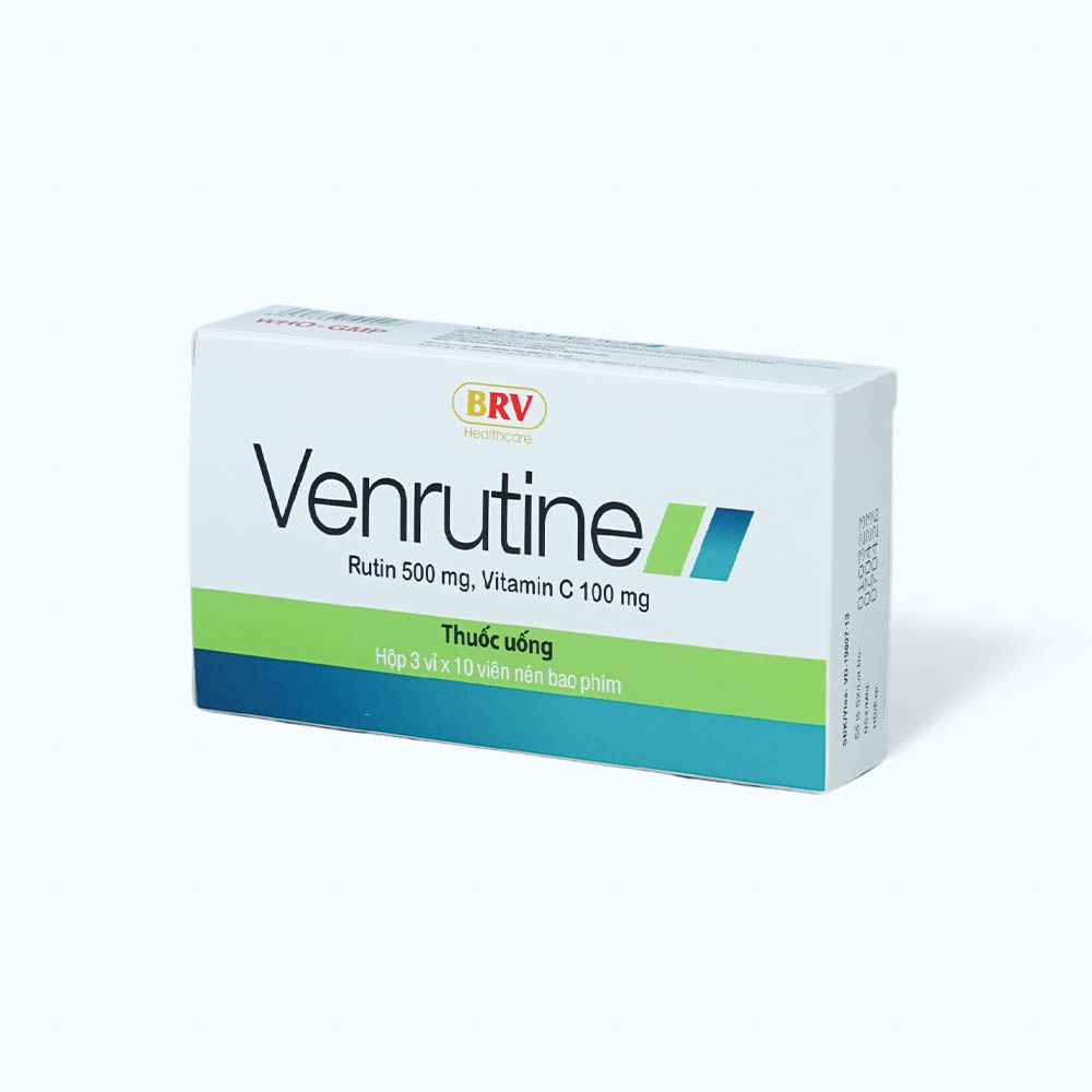 Viên nén Venrutine 500mg/100mg trị suy tĩnh mạch, trĩ cấp tính, xuất huyết dưới da (3 vỉ x 10 viên)