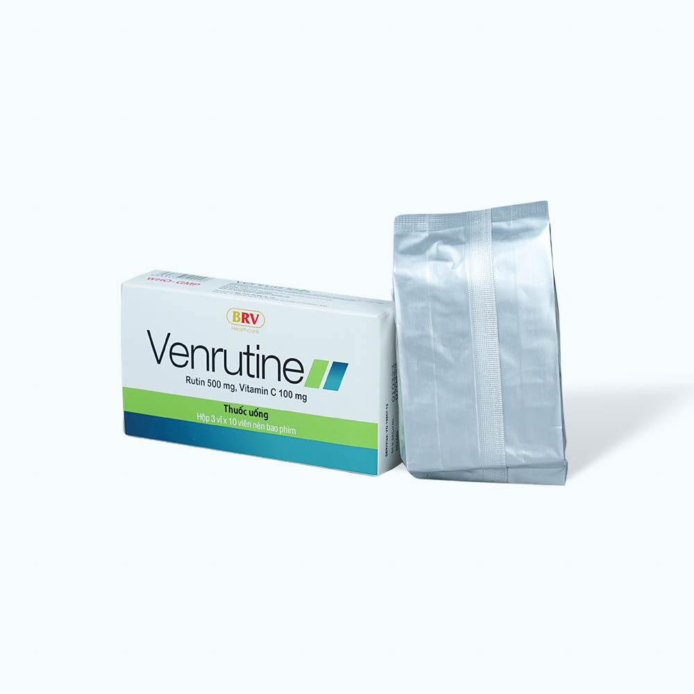 Viên nén Venrutine 500mg/100mg trị suy tĩnh mạch, trĩ cấp tính, xuất huyết dưới da (3 vỉ x 10 viên)