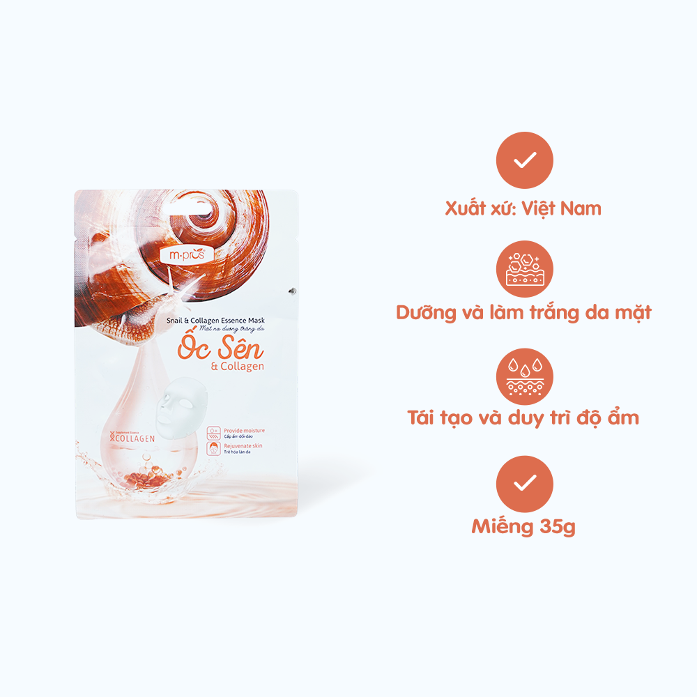 Mặt Nạ M.PROS Hỗ Trợ Dưỡng Sáng Da Tinh Chất Ốc Sên & Collagen (Gói 35g)